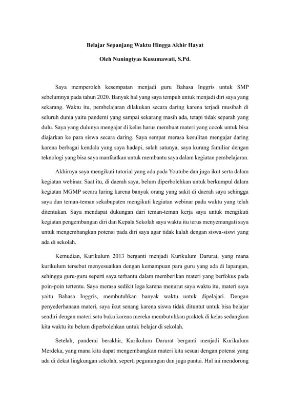 Belajar Sepanjang Waktu hingga Akhir Hayat